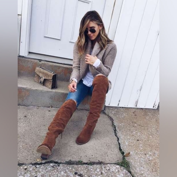 Christian Siriano Payless Dark Brown Faux Suede Thigh-high Boots Size 10Wide - Picture 13 of 14